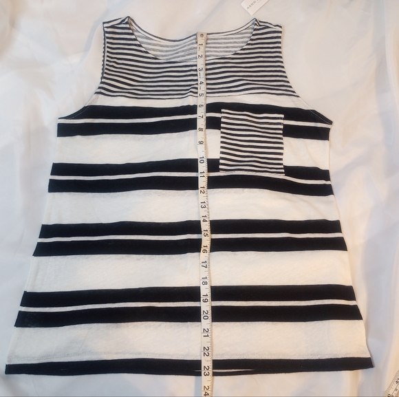 ANN TAYLOR Factory Women's Tank Tunic Front Pocket Stripes Black Grey New Medium - Picture 11 of 12